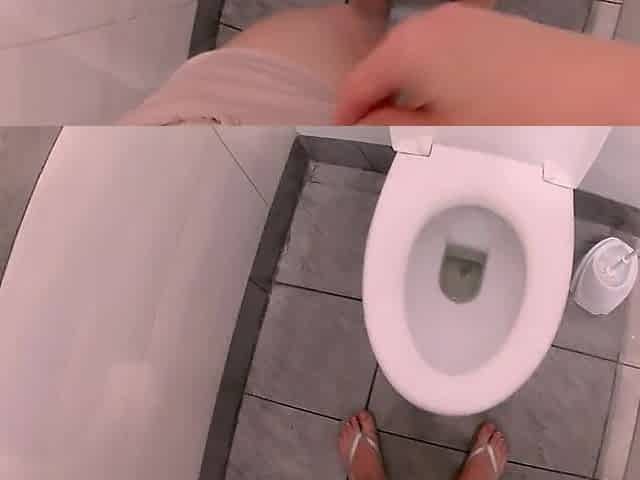 Cutie pee in public shitter - Amateur close up peeing POV