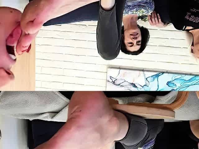 LICKING GIRLS FEET LORA and SALMA - Four dusty MILFs feet