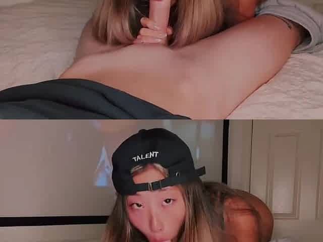 Talented asian bitch throat my dick all the way down like a good whore