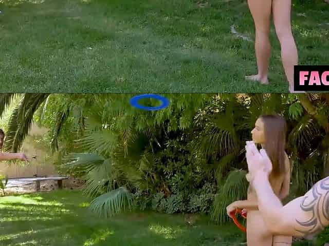 Outdoor threesome with petite Danny Steele celebrating 4th of July