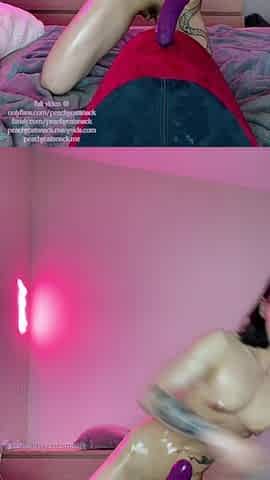Oiled up small Oriental muscle gal with six pack abs rides a large sex tool - creamy vagina and large clitoris