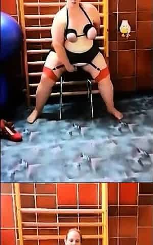 Deutsche BBW mit dicken Arsch reitet Dildo in Nylons