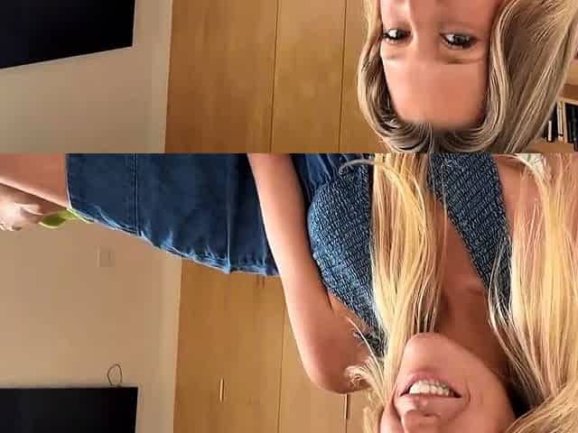 Kinky blonde with shaved copher gives blowjob in POV