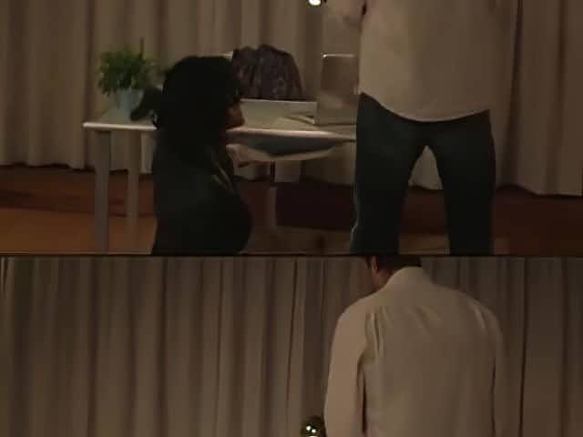 voyeur watches hookers in thigh high boots fuck his ebony friend