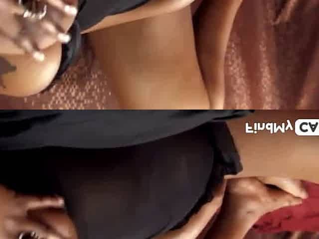Ebony babe with big tits plays with her pussy on webcam