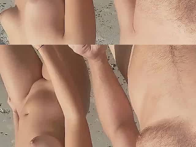 stepfather and stepdaughter walk nude on a public beach