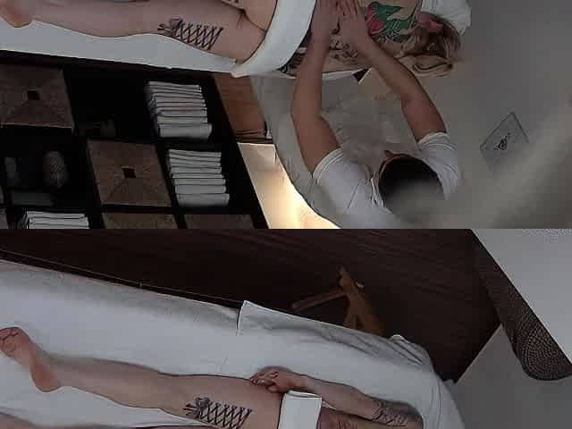 Tattooed model gets a massage