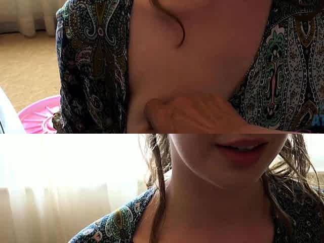 Small titted brunette teen fingering on the bed