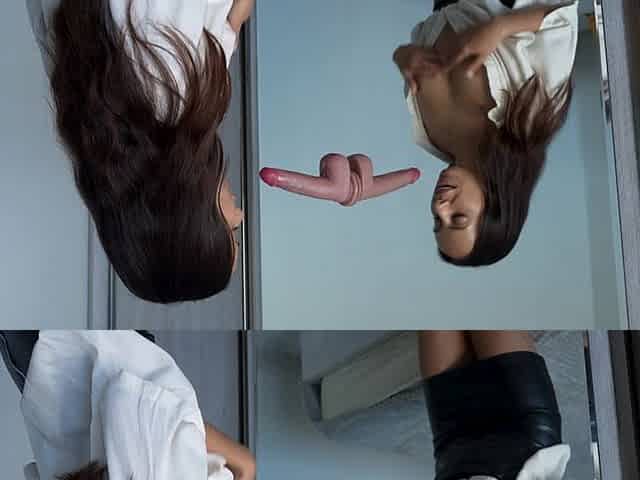 A Secretary Sucks Dildo on a Mirror Before Work