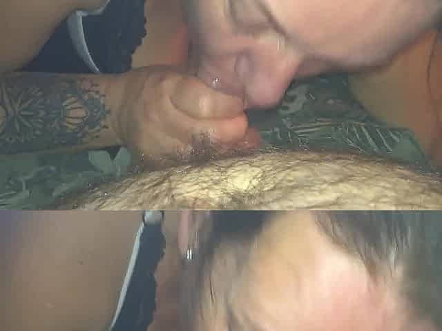 Homemade blow job and jizz rubbed over large titties