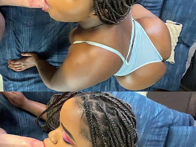 Breasty Ebony Bitch Takes a Facial and a Creampie