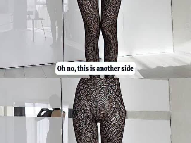 Skinny Slender Girl Try-on Bodystocking. Tight, Shiny & Thin Curves