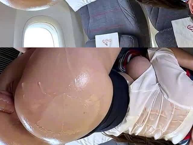 Big Tits Japanese Stewardess Fucks with a Passenger on Plane
