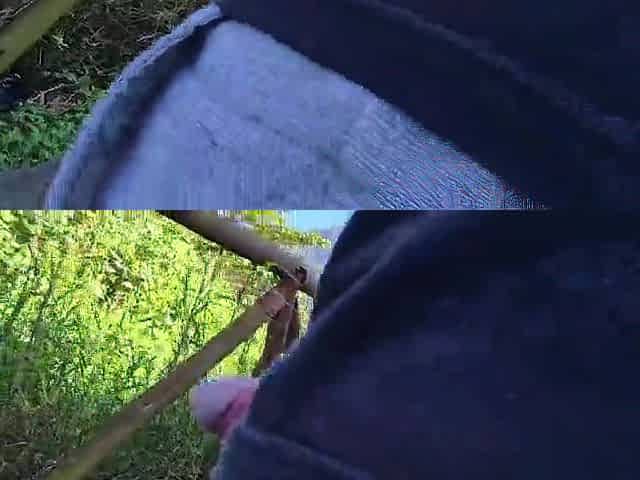 Risky tugjob for a sexy sweetheart in the park!