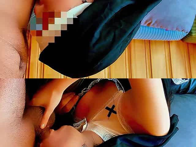 Nun sucks knob and gets screwed in ass slam with cum on feet