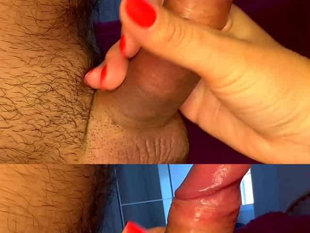 Handjob and Blowjob with Cum on Tongue and in Mouth