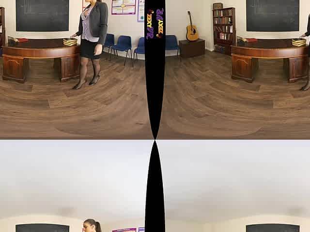 Desk Space; Teacher Student Strip Solo Black Lingerie Garter Belt Nylons Huge Tits Tan