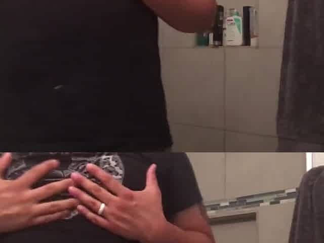 Corpulent FTM plays with teats rubs body and cunt