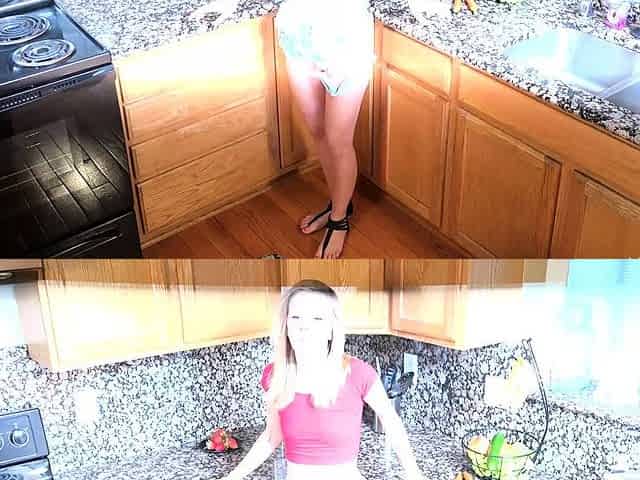 Tiny blonde teen porks her pussy with toys