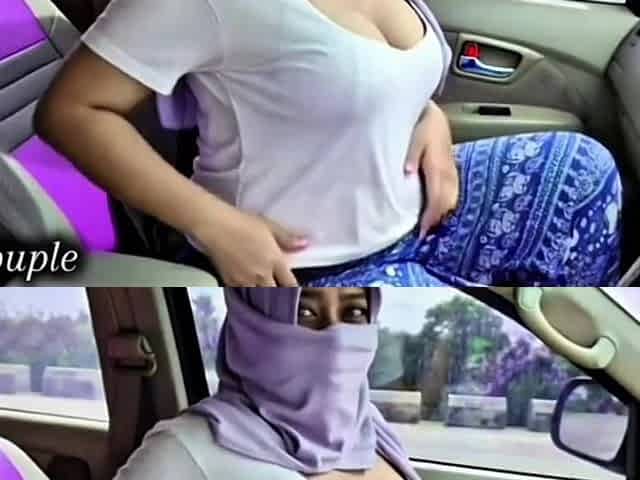 A Hot and Sexy Hijab-wearing Student's Wife Invited Him From a Jakarta University. She Played with My Cock Beside the Car