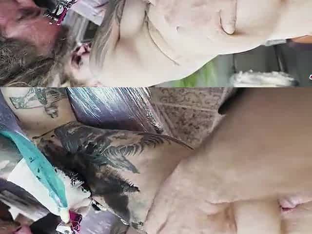 Large boobed tattoo Angel gets Anal Screw during a Tattoo Session - Gaping and ATM