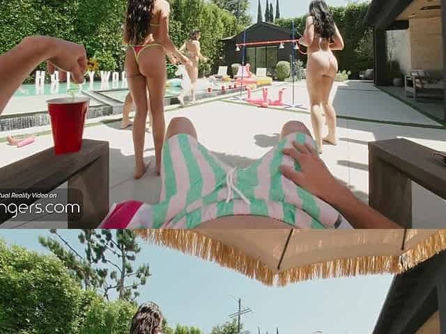 VR Bangers: 3 Hawt Bikini Chicks Bang Hard In A Wild Hollywood Poolside Fuckfest