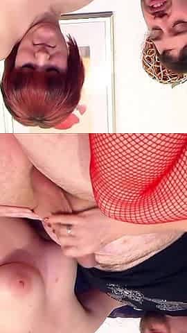 German redhead BBW MILF gets fucked by couple