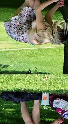Blonde is flashing her big boobs in the outdoors