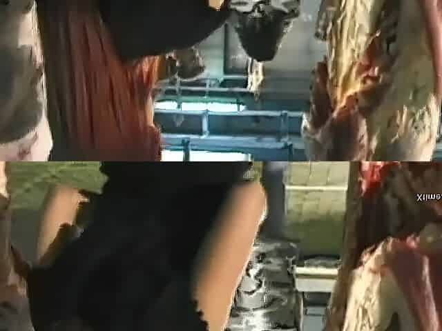 Lonely redhead beauty in a butchery has came to the wrong place