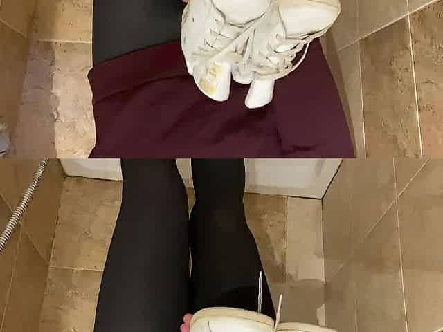 Sissy pees on her sneakers