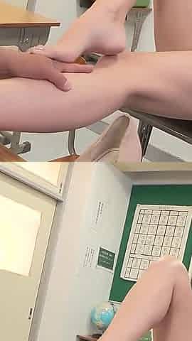 Tight-skirted Teacher Provokes Dick with Her Perfect Beautiful Pantyhose Legs and Feet! Part.1