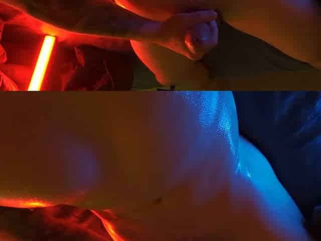 POV - A sexually excited oiled chap masturbating his hard knob then cum