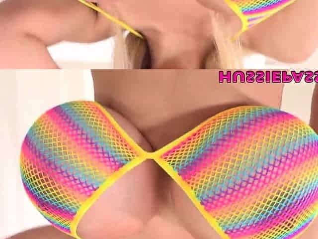 Large breasts Amber Alena takes 2 large schlongs in threeway