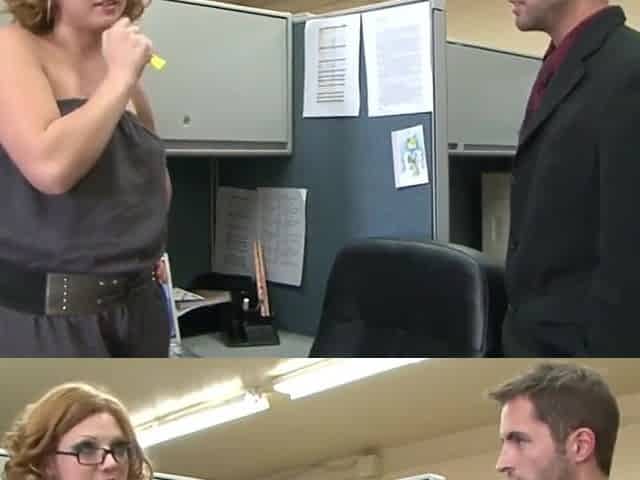 Curly Redhead With Big Natural Tits At The Office - Blowjob