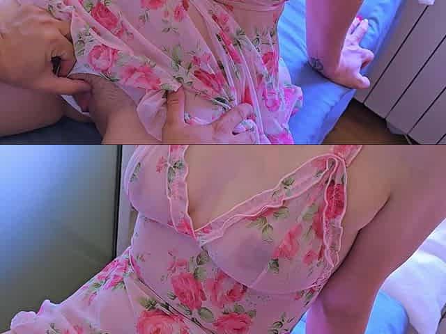 Fucked my chubby sepsis and cum on her transparent panties
