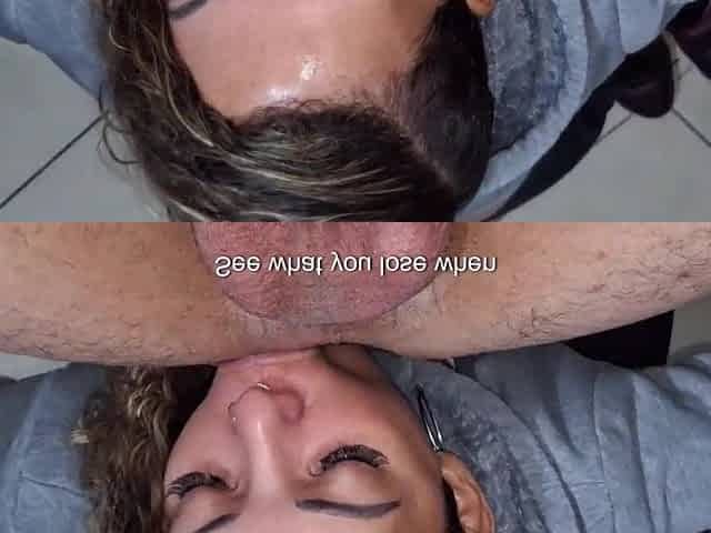 This babe stuck her tongue inside his booty during the ass drilling session.