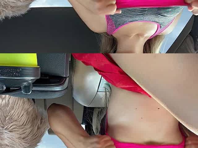Public squirt in the car. Mama cums loudly