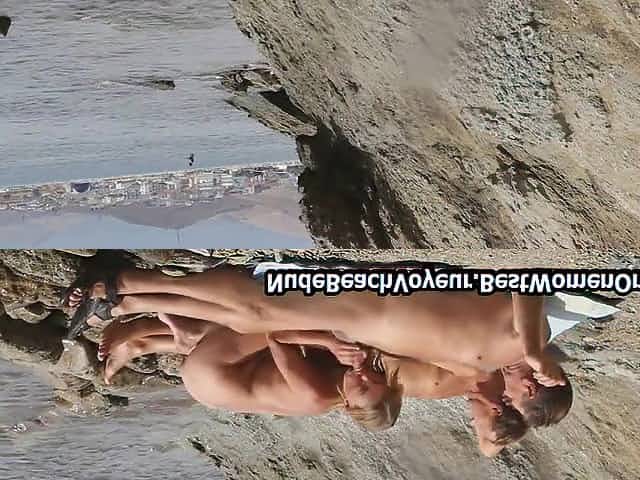 Skinny blonde cougar fucks on a nudist beach with two guys