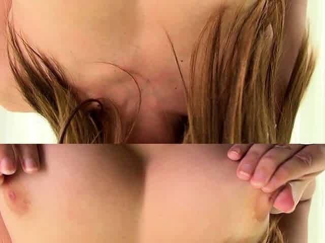 Busty curly brunette with big boobs fucks on couch