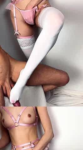 Amateur DP anal creampie and stockings closeup