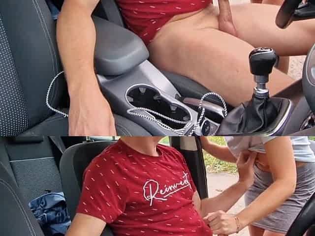 In the Parking Lot I Flash My Tits a Stranger Comes up to Help Me and Sucks My Dick in the Car
