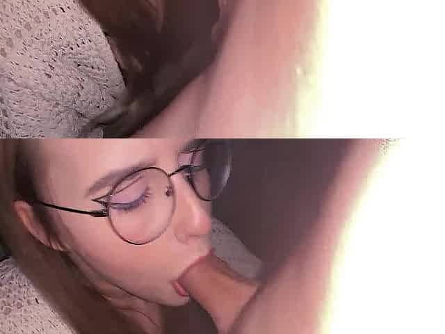 Cute kawaii ahegao angel with glasses sucks weenie and gets drilled doggystyle