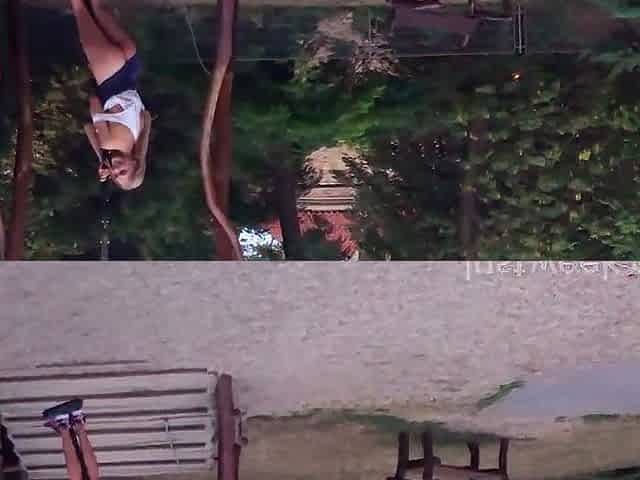 Sexy brunette teen outdoor masturbation