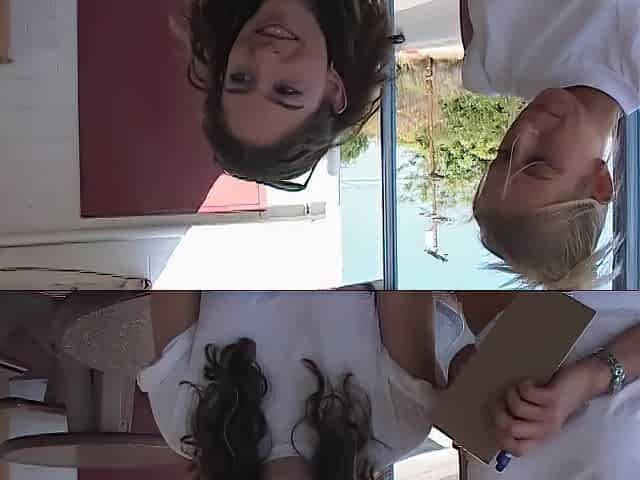 Brunette hair angel gets immodest facial from large ebony rod