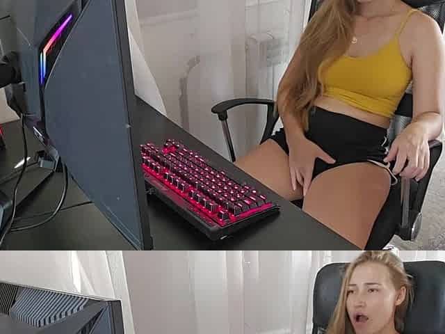 Watching porn and masturbating! Fascinating climax