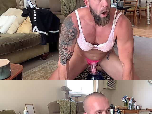 Sissy in Chasity Cage Cums
