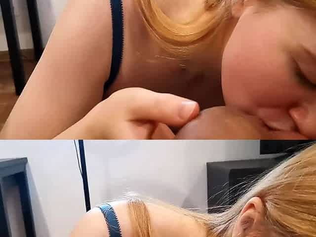 Redhead with angel face licking older man's hairy ass in