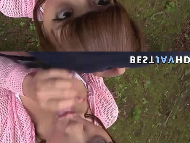 Dirty Asian doll Anna Anjo gives blowjob in outdoor - sexy xxx Asian porn!