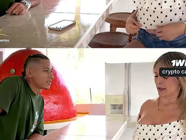 Monique Fuentes, a yummy MILF, offers a bj to a youthfull hotel bartender for a drink - super-hot gonzo porn!