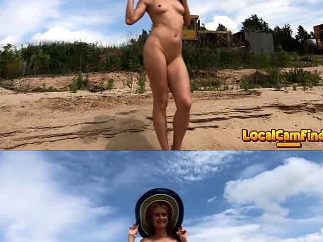 Nude Blonde Babe at a Deserted Beach and Construction Site